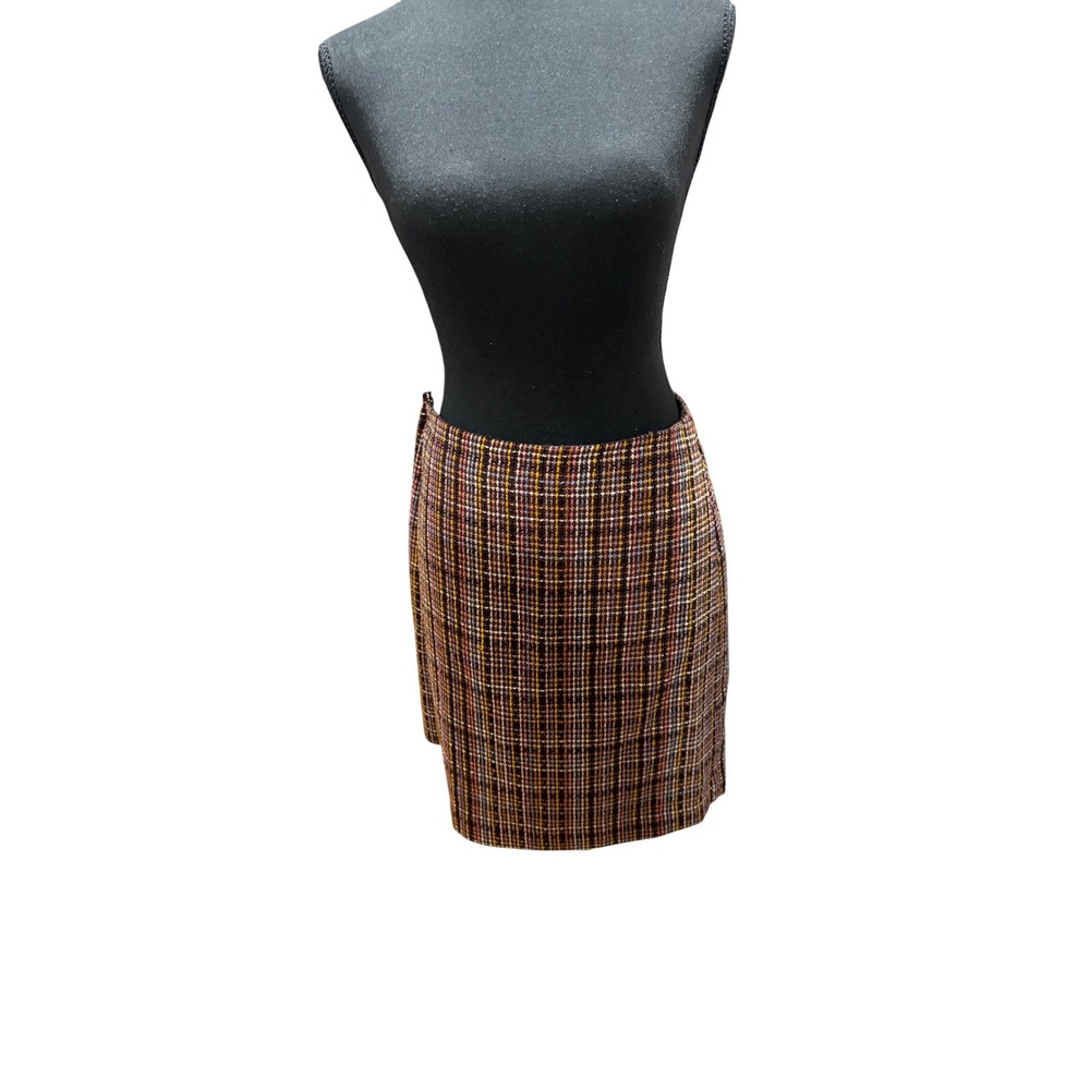 Loft Outlet Burgundy Plaid Tweed Mini Skirt Womens Size 2 Side Zip Lined Fall